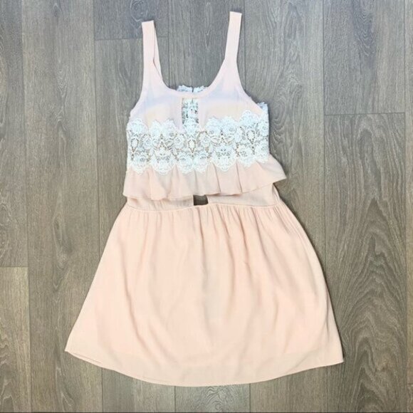 For Love & Lemons Sienna Mini Dress Keyhole Lace Dusty Rose Pink Size Small - Picture 4 of 16